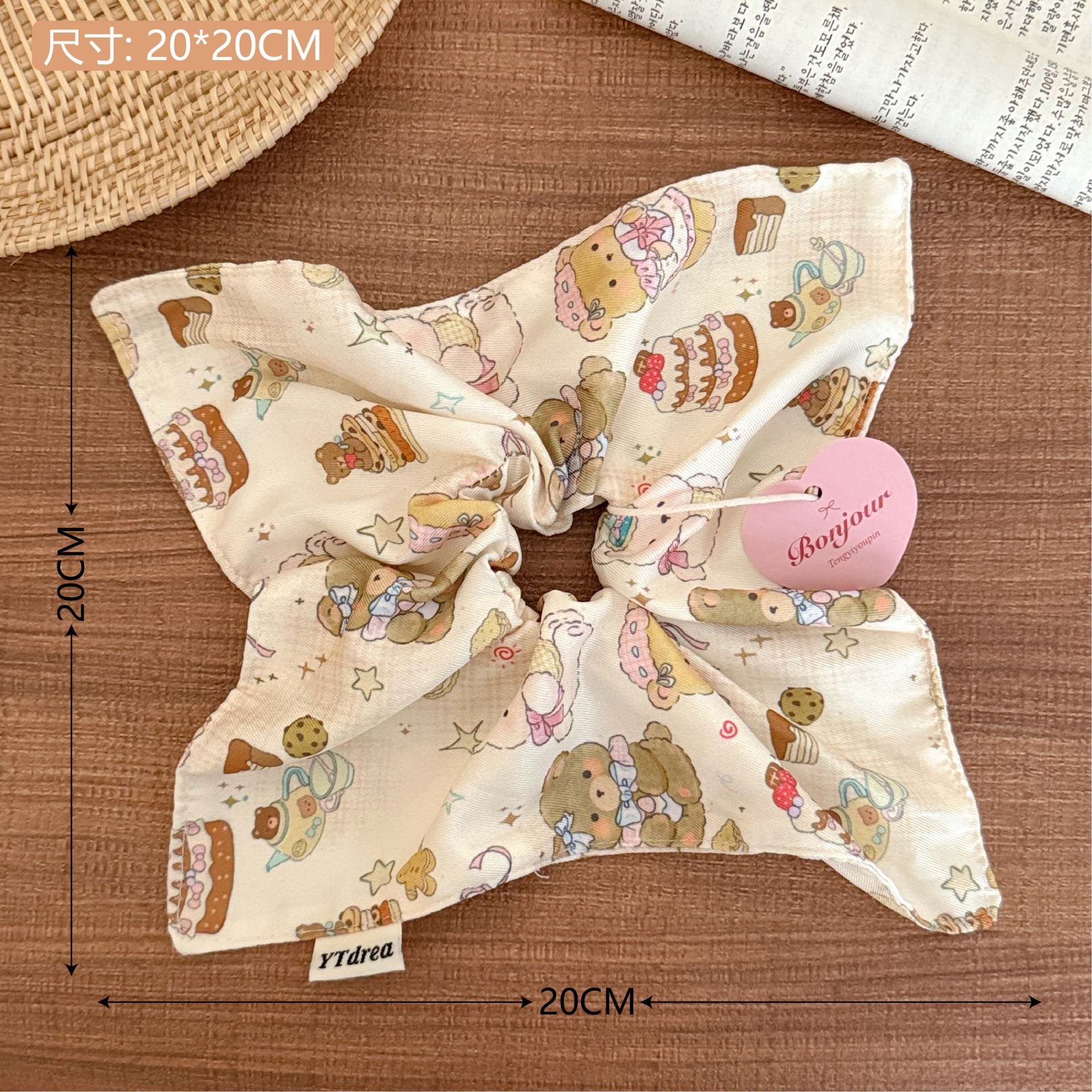 Frase francesa retrógrada cuadrada banda de intestino grande toalla cuadrada corazón de niña cuerda de cabello baja cuerda de cabello de alta sensibilidad adornamiento para el cabello