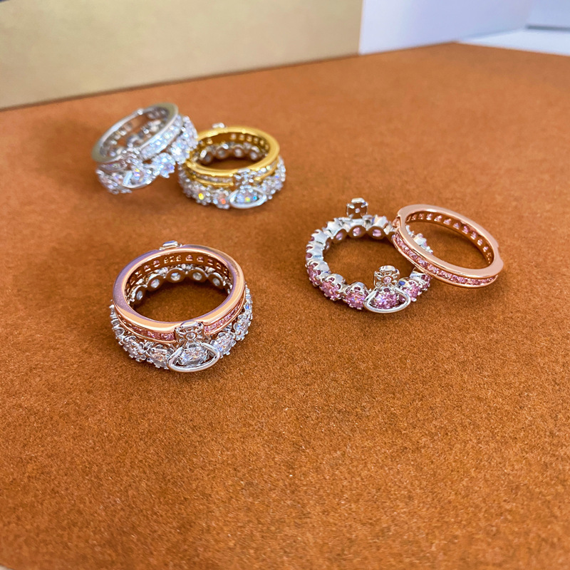 Fashion Round Copper Plating Inlay Artificial Diamond Rings 1 Piece