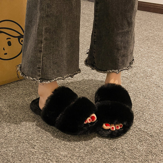 Cross-border ins Amazon parallel bars solid color cotton slippers autumn and winter new women's home plush cotton slippers shoes wholesale