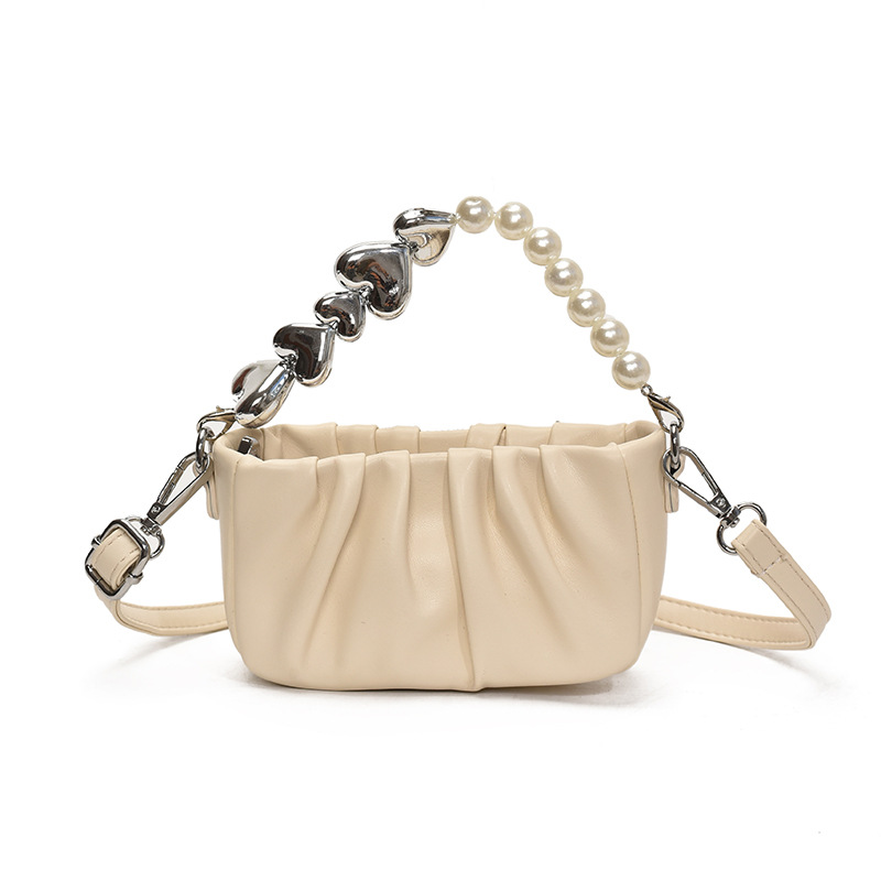 Nuevo bolso para niños, bolso de niña perla de amor fresco y dulce, mini bolso de mensajero para bebé plisado de estilo occidental