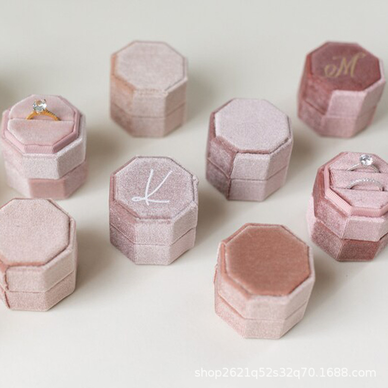 Etsy 箔押しカスタムテキスト 八角形ベルベット布製リングボックス 結婚式 婚約 プロポーズギフト 結婚祝い|undefined