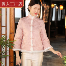 冬季中國風短款棉服女改良版唐裝中式古風棉衣刺綉復古毛領外套