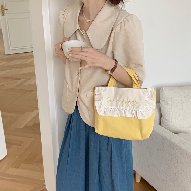 1441 Japanese and Korean chic Sweet ruffled bento Bag, Fresh embroidered hand-held small cloth bag, girl student bag wholesale undefined