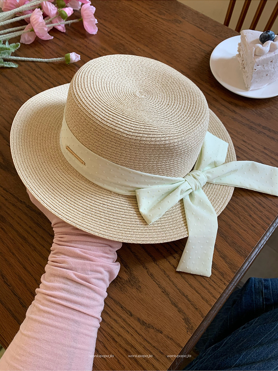 Women's Vacation Beach Solid Color Bow Knot Braid Big Eaves Straw Hat display picture 14