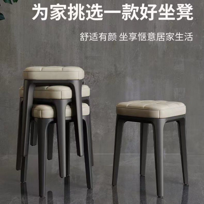 软包方凳家用客厅餐桌椅加厚软包方凳备用简约轻奢叠放矮凳橙色