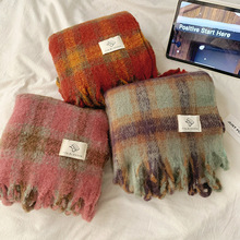 马卡龙格纹围巾女冬季加厚款保暖海马毛韩系氛围感流苏围脖批发