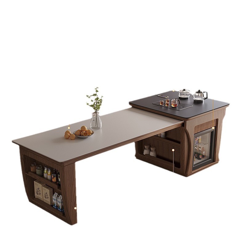Mesa de mesa de isla de madera maciza mesa de comedor integrada para uso doméstico retráctil, plataforma de guía de alta gama moderna y simple