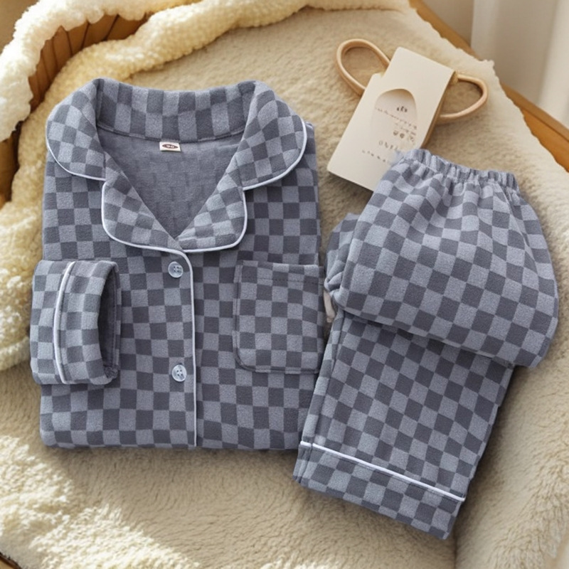 Pijamas infantiles otoño y invierno estilo de ternudo para niños y niñas ropa de hogar molida engrosada ropa de hogar para niños cardigans