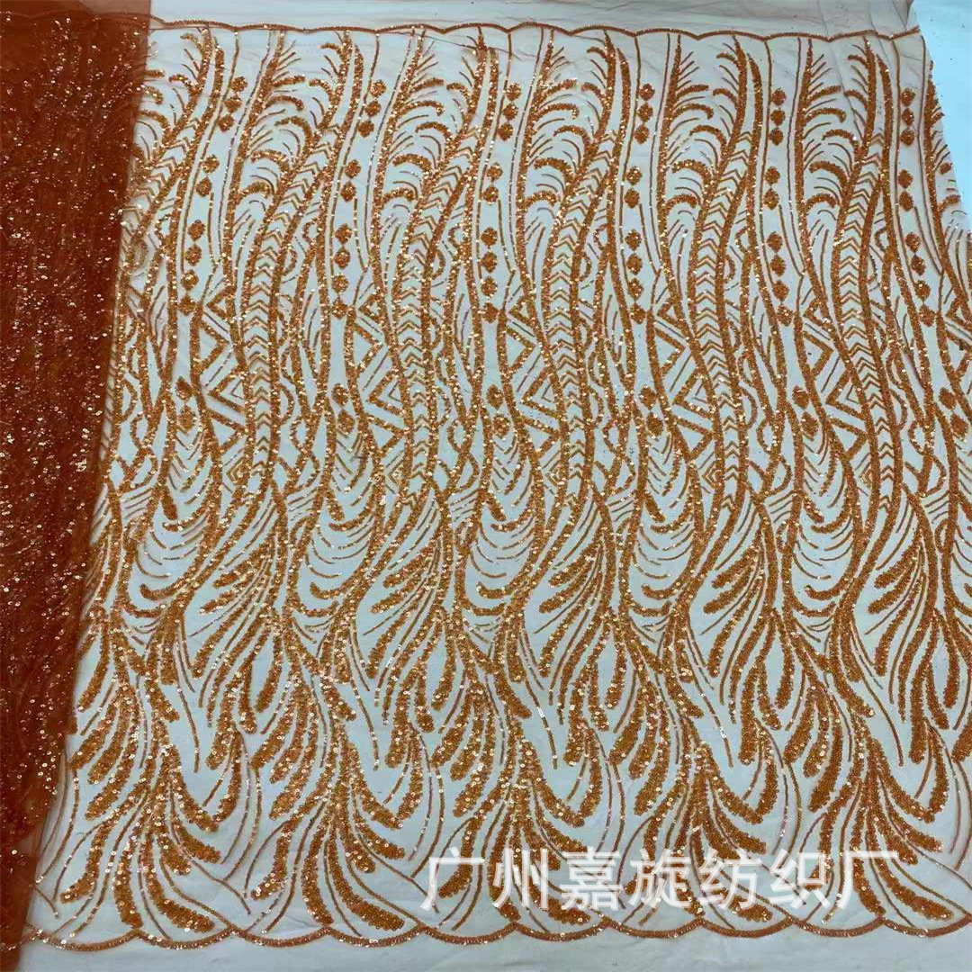 Stripes spot de cristal de alta gama sequinilla tela de tubo de perlas de fabricación pesada vestido de boda vestido de escenario tela de bordado de encaje