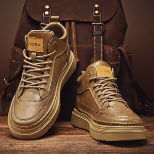 Cross-border Martin Boots Men's Autumn and Winter fleece-lined Warm High-top Cotton Shoes British Workwear Boots Men's Thick-soled Wear-resistant Leather Boots