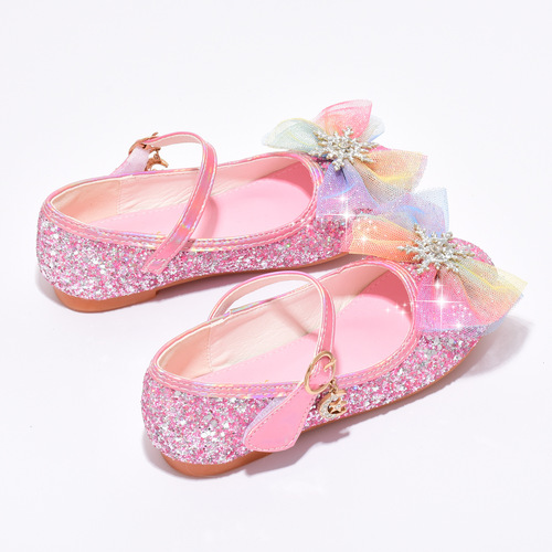 Children's Princess Shoes White Crystal Shoes Baby Single Shoes Spring and Autumn Season Girls' Leather Shoes New Soft Sole Elsa Shoes