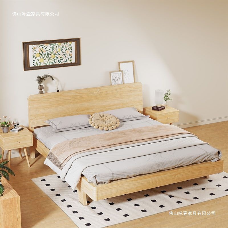 無垢材ベッド ダブル 1.8x2m マスターベッドルームベッド 1.5m 家庭用小型賃貸住宅 1.2m マイリングベッド 厚みのある|undefined