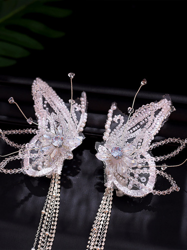 Crystal Butterfly Wings Lace Feather Tassel Hair Clip Bridal Accessory Fairy Beauty Headpiece Weddingress Hair Accessory