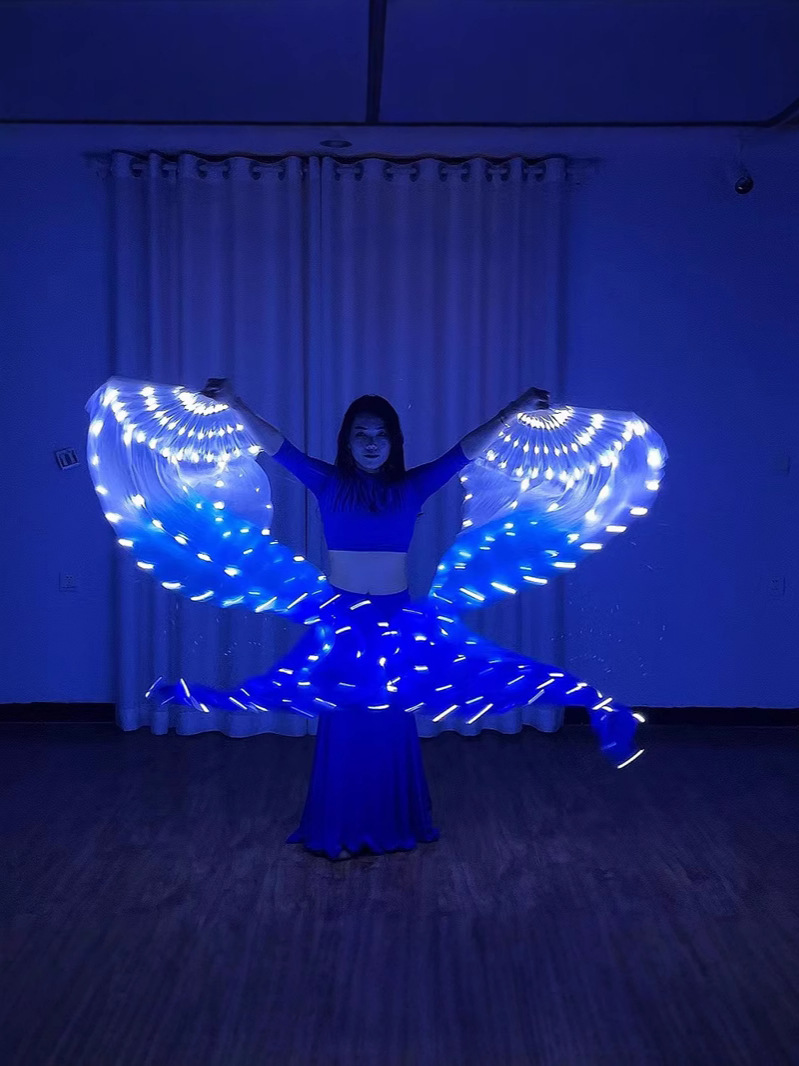 Ventilador LED con degradado de seda blanco y azul, recargable, accesorio para baile, actuaciones en bares, venta directa de fabricante. image 4