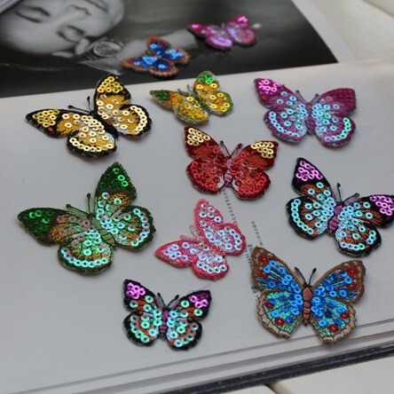 Export craft production of beautiful sequined butterfly clothing patches DIY decorative embroidery patches clothing appliques wholesale