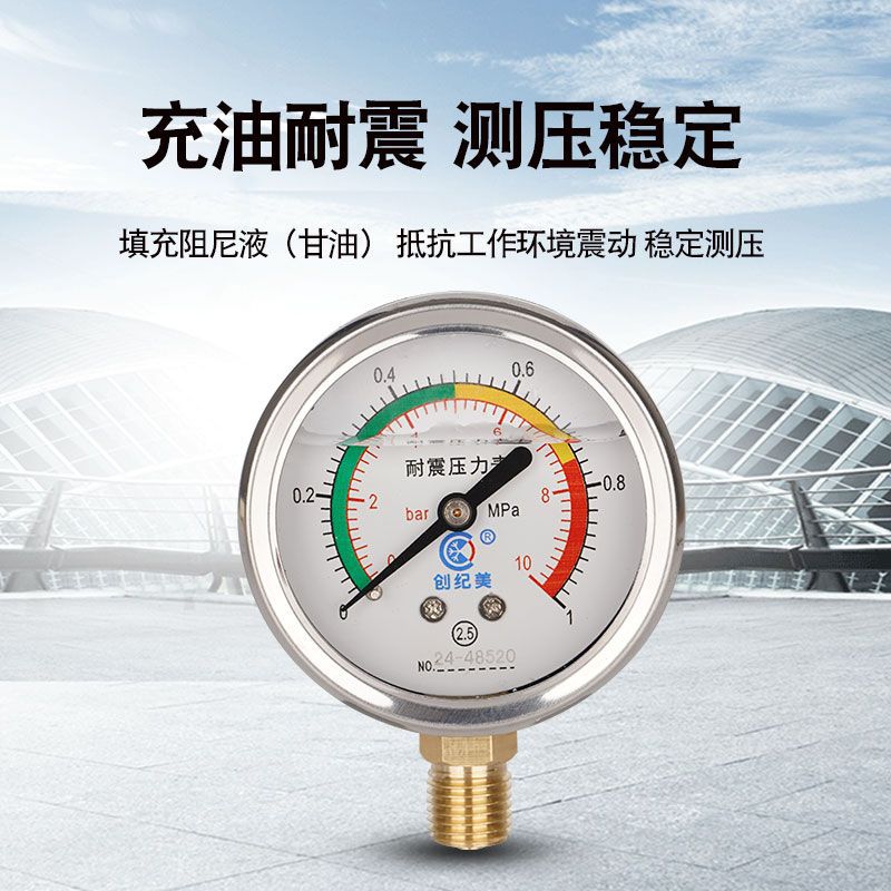 Y60抗震压力表不锈钢径向测压防震耐震耐腐蚀真空表水压表气压表