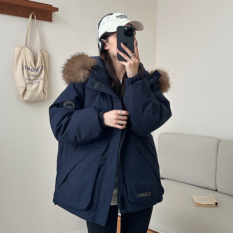 工装羽绒棉服女新款冬季派克服宽松小个子棉袄大毛领棉衣外套|undefined