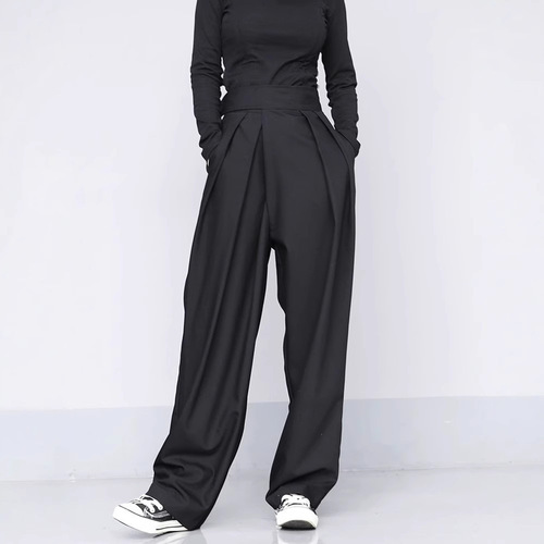 Mountain Wind Dark Black Design Loose Hook-and-Bar Suit Pants Wide Leg Floor-Length Slimming Stylish Unisex Casual Pants Trendy