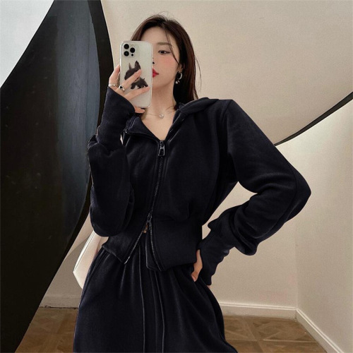 Chic Anti-Aging Set for Women Early Autumn Hooded Sweatshirt Fashion Leisure Pants Sports Clothes Small Figure Two-Piece Set Trendy #867