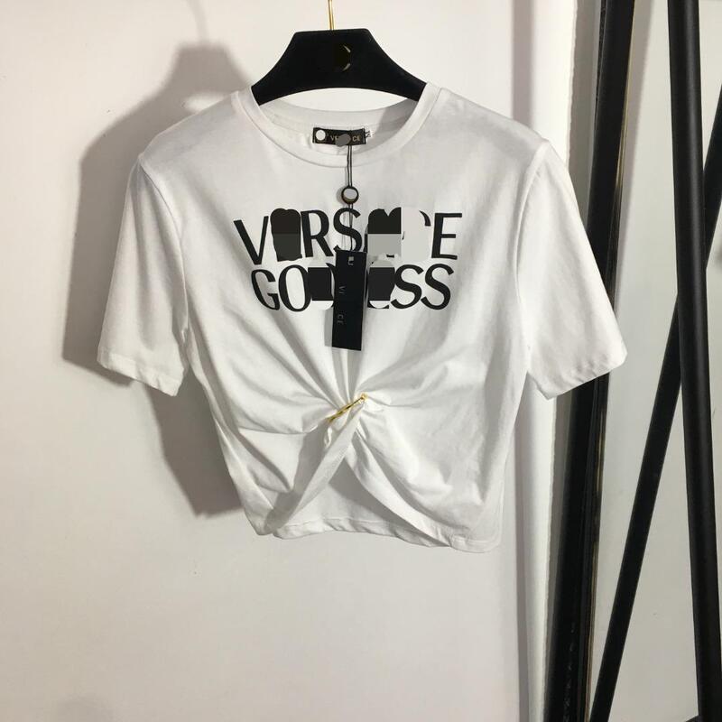 2025 Summer Chic Waist New Fashion Casual Letter Print Pin Waist Short Navel-Baring Short Sleeve T-Shirt