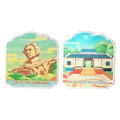 Changsha refrigerator magnet, original cultural and creative gift, Orange Island Yuelu Academy magnet, Du Fu Jiangge travel souvenir