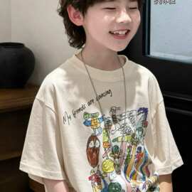 新款纯棉儿童T恤短袖2026夏季纯棉印花短袖中大童男童女童T恤