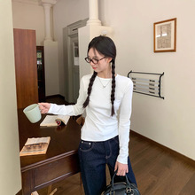 cozydays 白色打底衫长袖T恤女秋冬新款内搭圆领加厚磨毛加绒上衣