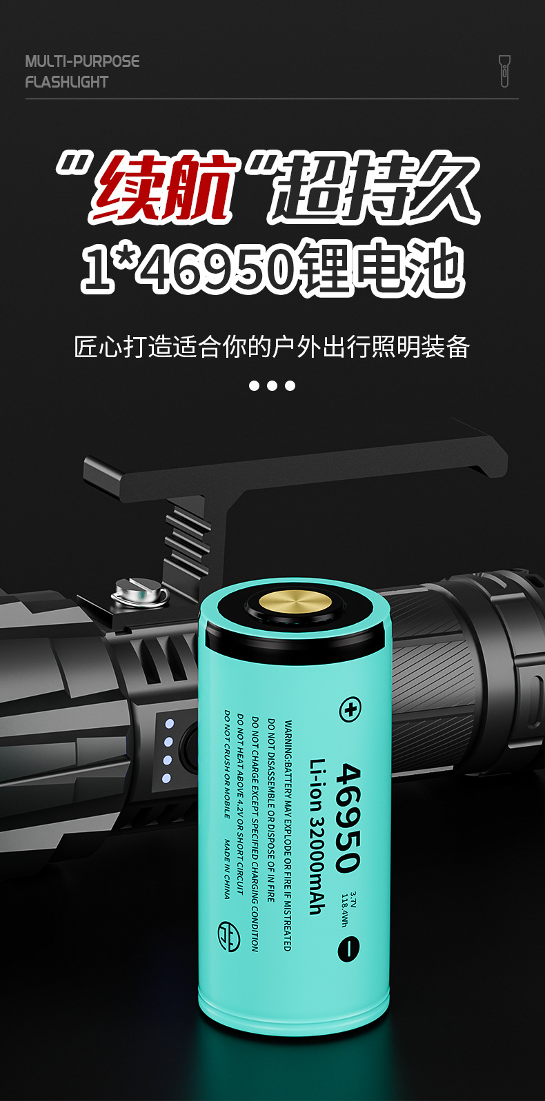 Outdoor fishing and scorpion hunting portable handheld lamp, ultra-bright long-life zoomable UV flashlight