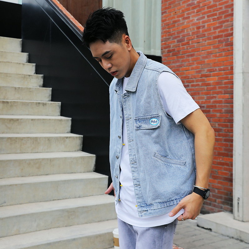 Cross border summer New products Sleeveless Lapel work clothes waistcoat vest Casual street Chaopai ins Easy Cowboy vest