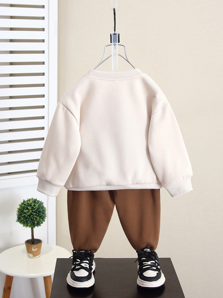 6373 traje de suéter de otoño para niños 2025 nueva ropa deportiva para bebés de dos piezas ropa de moda de primavera y otoño para niños