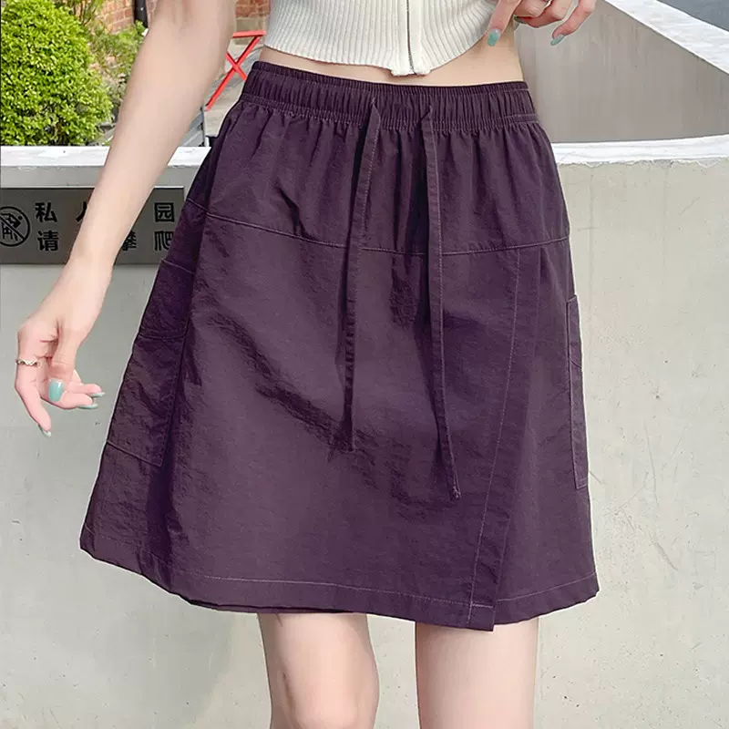 2025夏季工装裙裤女小个子高腰显瘦防走光a字五分裤冰丝山本短裤