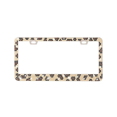 License plate holder/license plate holder — stainless steel car license plate frame - square-hole-acrylic-diamond-leopard-print-color