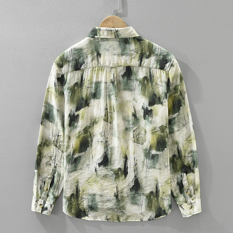 Camicia casual uomo a maniche lunghe con stampa top artistico_voghion.com