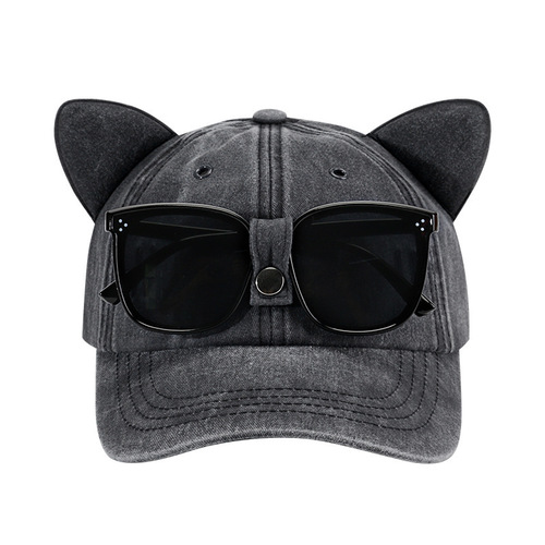 Cat ears hat, female aviator sunglasses, cute baseball cap, sunglasses, versatile sun protection visor, old peaked cap
