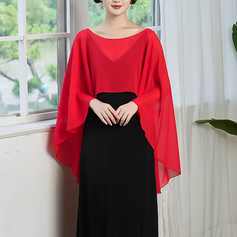 Chaqueta corta de color sólido capa de chiffón de cuello redondo delgada suelta y transpirable chal solar para salir al abrigo simple