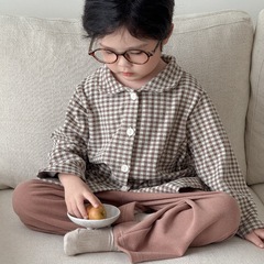 【巧克力德绒】秋冬季儿童家居服套装男女童格子长袖长裤宽松睡衣