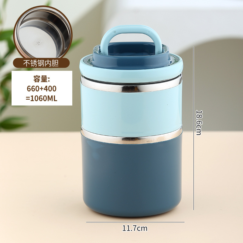 新款不锈钢双层密封保温饭盒手提学生饭桶 冬季保温不锈钢便当盒|undefined