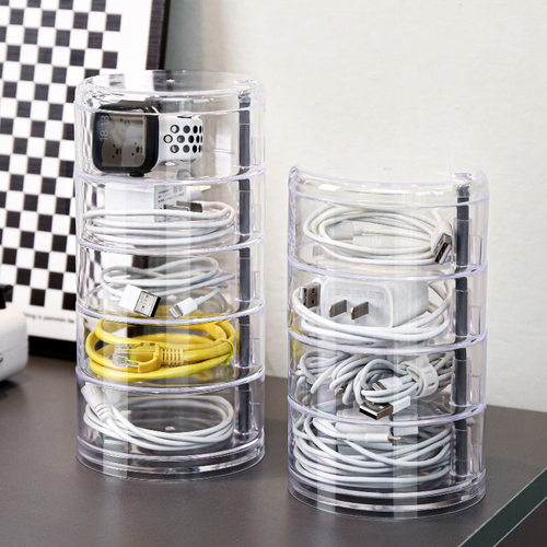 Rotating data cable storage box desktop power supply mobile phone charger cable organizer headphone plug organizing and placing shelf