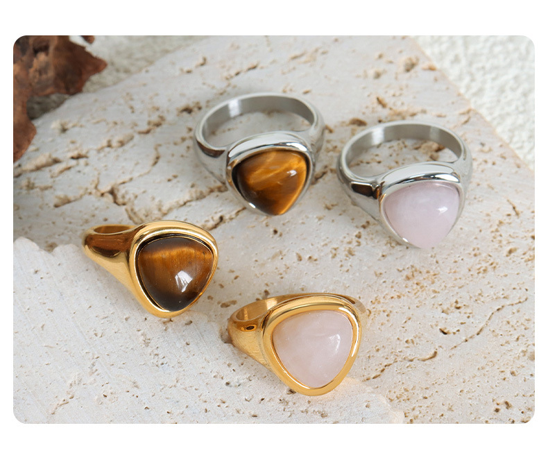 Tiger Eye Gemstone Ring Retro Light Luxury Titanium Steel Ring_voghion.com