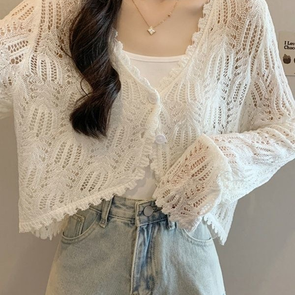Direct Sale from the Manufacturer: V-Neck Thin Knit Cardigan for Women, Summer Hollow-Out Plus-Size Sun Protection Clothing Paired with a Slip Dress as a Small Outerwear