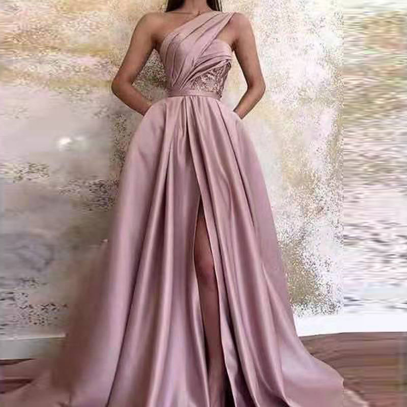 El Comercio Exterior de Europa y América Amazon AliExpress deseo nuevo solo hombro varilla raso vestido largo slim fit adelgazamiento