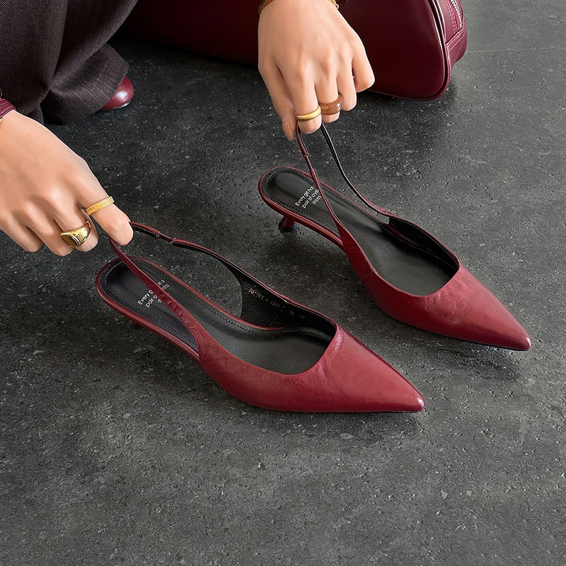 Sandal cao gót nữ mũi nhọn quai hậu dây khóa, gót nhọn 9 cm — đen chi tiết 7