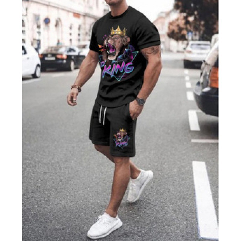 2023 verano transfronterizo camiseta 3D europea y americana manga corta pantalones cortos de dos piezas deportivos casuales para hombres