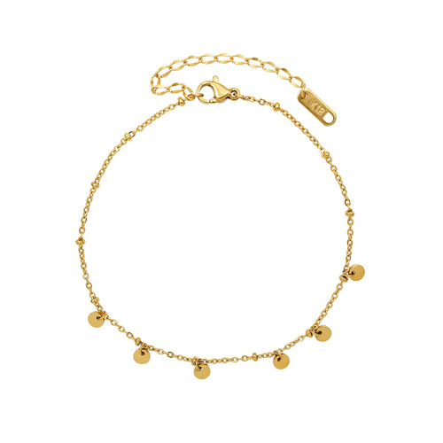 European and American Instagram-style jewelry leg chain round pendant tassel anklet titanium steel 18k gold foot jewelry beach accessory S113