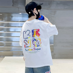 Boys' Short Sleeve Pure Cotton Half-Sleeve T-Shirt with Print Summer Cool Kids T-Shirt for Boys Middle and Large Children Loose Top Trendy