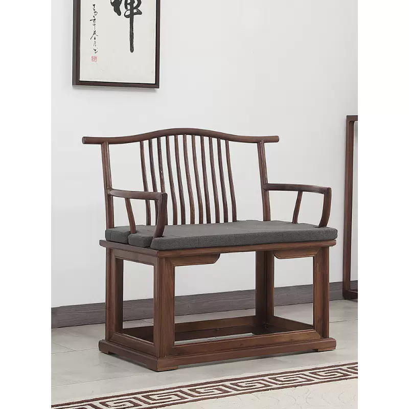 新中式北美黑胡桃木禅意主人椅太师椅实木圈椅禅椅老榆木打坐禅修