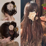 Большая акула с бантиком, инкрустация камня, заколка для волос, заколка-крабик, Южная Корея, изысканный стиль