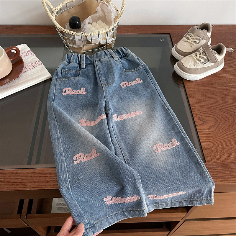 Girls' Small Children Wide Leg Jeans 2024 Spring and Autumn Newborn Baby Micro Elastic Tapered Fashion Casual Pants