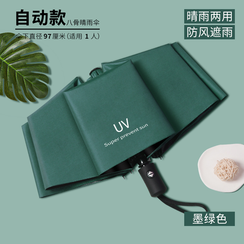 Paraguas totalmente automático para mujer, paraguas de tres pliegues, revestimiento negro, doble uso para sol y lluvia, paraguas parasol, protección UV, paraguas para el sol, paraguas publicitario