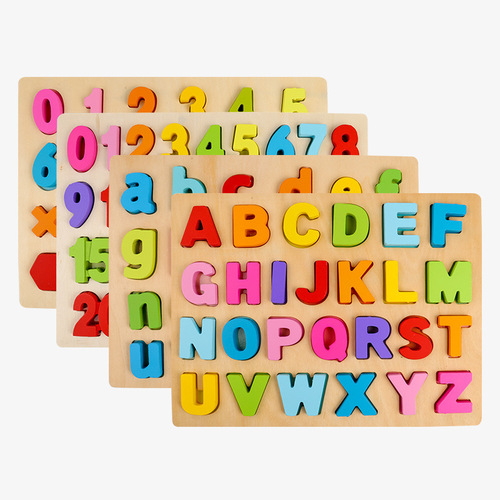 Cross-border specializes in digital letter three-dimensional jigsaw cognitive children's educational toys baby literacy wooden puzzles wholesale